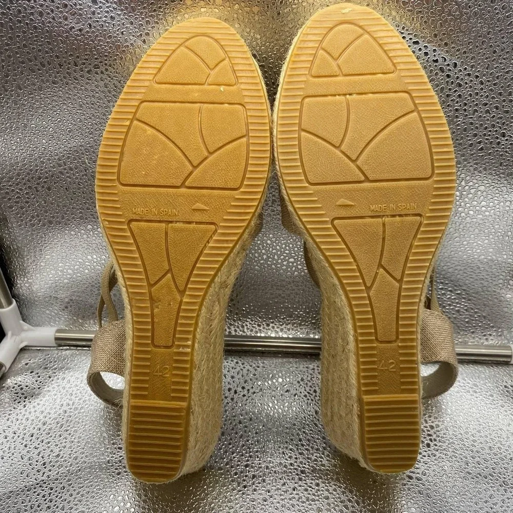 Vidorreta Espadrille Wedge Sandal Shoes Women 11 Beige Linen Gemstone Boho Spain